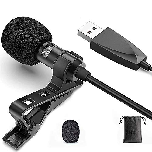 ANCLLO Micrófono USB Lavalier Omnidireccional Solapa Micrófono Manos Libres Camisa Collar Clip Micrófono para Cámara, Smartphone ,Vivo Podcast, Entrevista,Teleconferencia/Aprendizaje, Juegos
