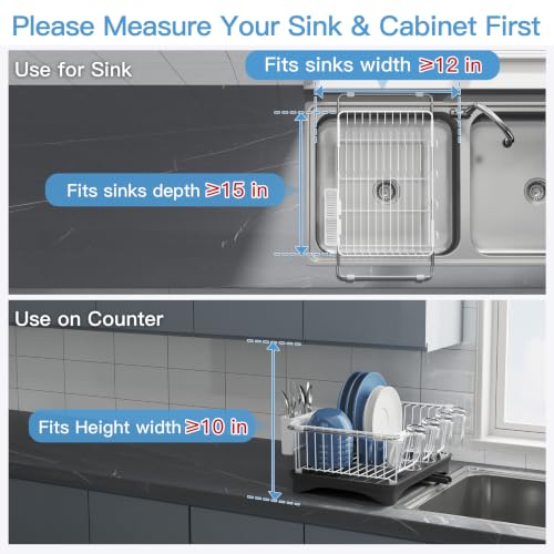 Image of JASIWAY White Dish Drying Rack in Sink with Drainboard and Utensil Holder