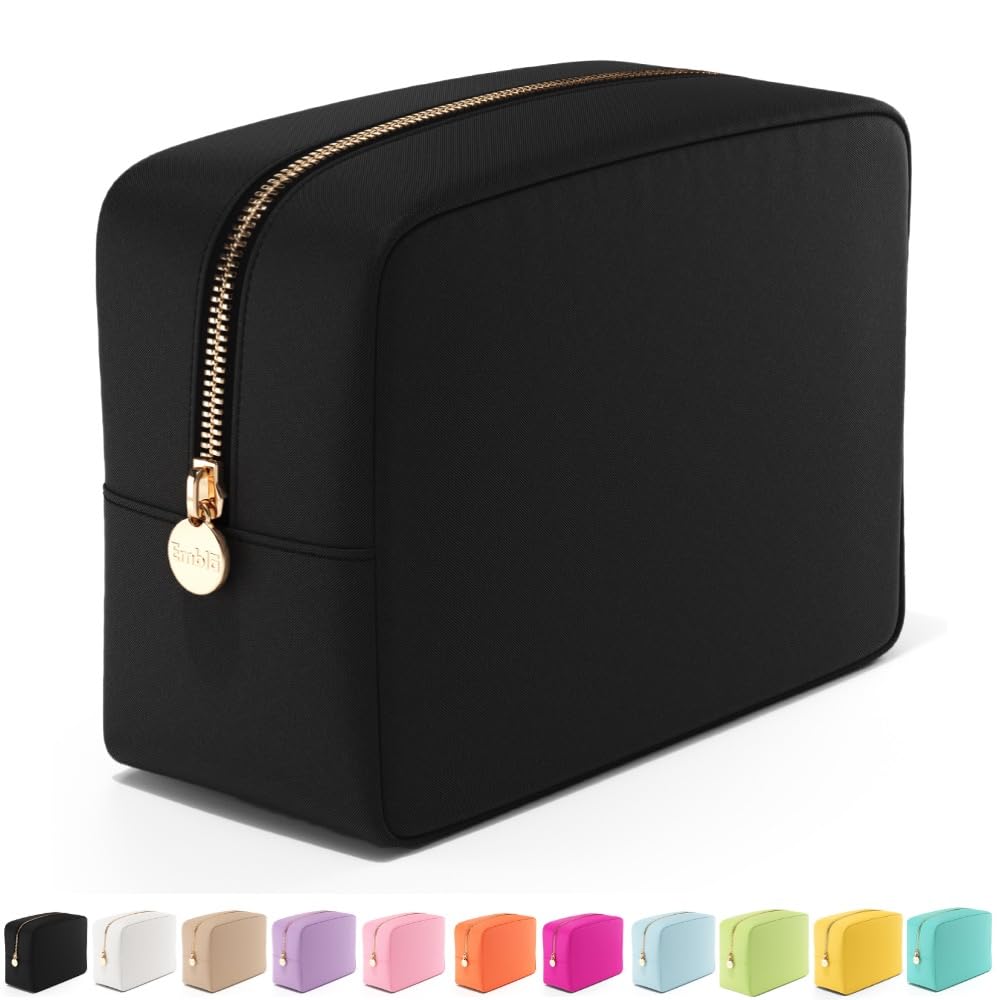 Embla Large Makeup Bag and Waterproof Nylon Travel Toiletry Bag, Large Capacity Cosmetic Zipper Pouch, Black