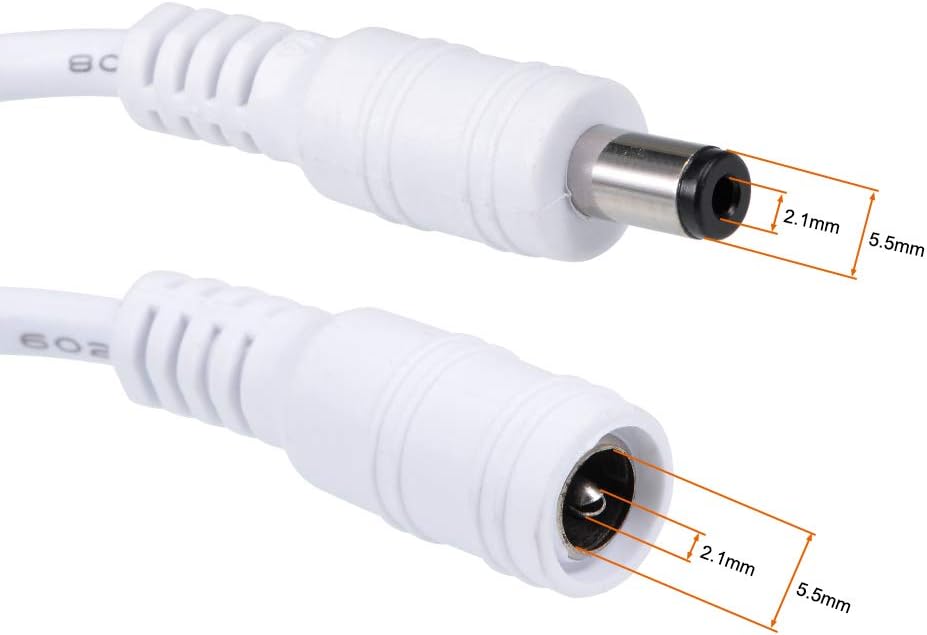 uxcell DC 12V Inline Rocker On/Off Switch with 5.5 X 2.1mm DC Jack Male To Female Power Cable for LED Strip Light CCTV Camera White 8pcs