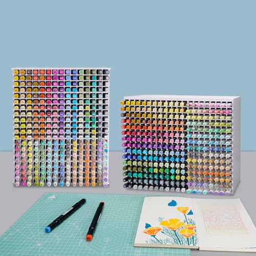 Image of SANFURNEY Art Marker Storage Rack for 300 Markers, Watercolour Brushes Pens Color Pencils Organizer Holder for Desk