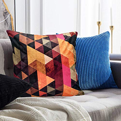 Image of Khooti Velvet Cushion Cover, 16x16 (Triangular Orange)(Pack of 1)