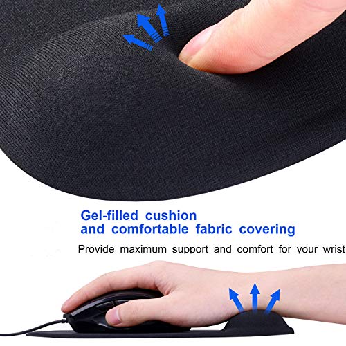 JIKIOU 2 Pack Mouse Pad, Ergonomic Mouse Pad with Gel Wrist Rest Support, Comfortable Wrist Rest Mouse Pad with Non-Slip PU Base for Computer Laptop Home Office Travel, Small Size, 9 x 7.5 inch, Black - Thumbnail 4