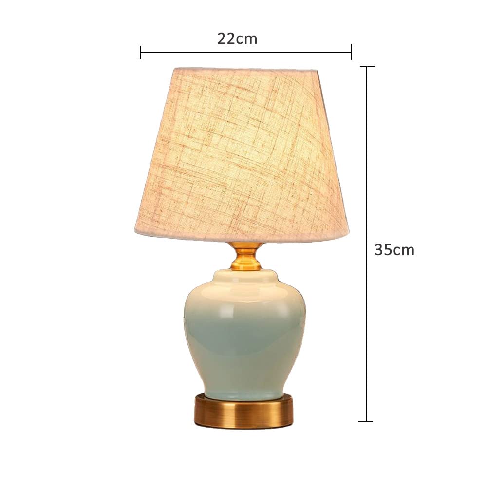 Mengjay Keramik Lampen Lampenfuß Lampenschirm Tischlampe Nachttischlampe Tischleuchte,Lampenschirm aus Stoff, E27 Schlafzimmerlampe,Wohnzimmerlampe,Lampe mit Schalter(ohne Leuchtmittel) (Blau)