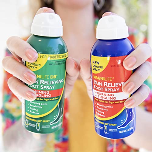 Image of MagniLife Pain Relief Foot Spray, 3 oz, Pain Relief for Burning, Tingling or Sensitivity in Feet and Legs, No Alcohol Cooling Spray Moisturizes Dry, Cracked Heels