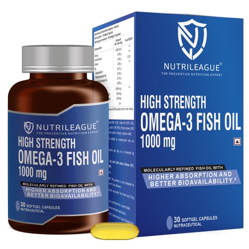 Image of High Strength Omega - 3 Fish Oil 1000 mg | 2X EPA:DHA | Omega - 3 Fish Oil 1000 mg | Softgel Capsules | Good for Heart Health & Brain Function | Nonveg (Pack Of 1)
