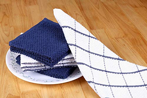 Amour Infini Cotton Terry Kitchen Dish Cloths | Set Of 8 | 12 X 12 Inches | Super Soft And Absorbent |100% Cotton Dish Rags | Perfect For Household And Commercial Uses | Blue #TOP3