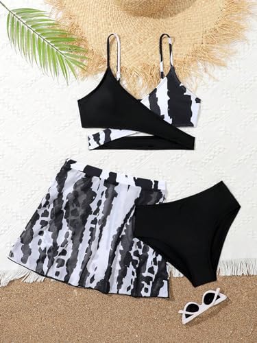 Image of WDIRARA Girl's 3 Pieces Swimwear Tie Dye Criss Cross Bikini Swimsuit Beach Bathing Suit with Cover Ups