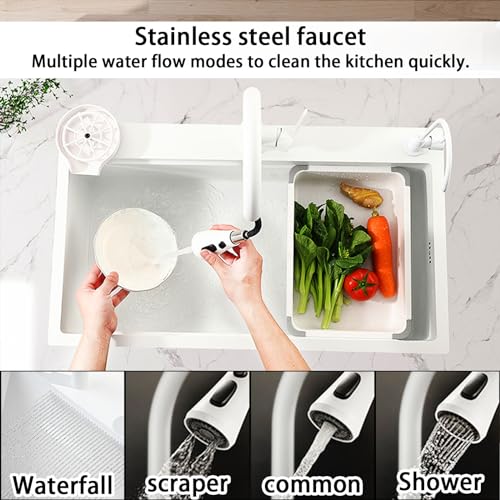 Évier de cuisine multifonctionnel en acier inoxydable blanc 75x45 cm avec cascade moderne