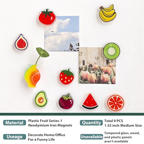Set de 9 Imanes Decorativos para Refrigerador Frutas 1.55 pulg miniatura 2