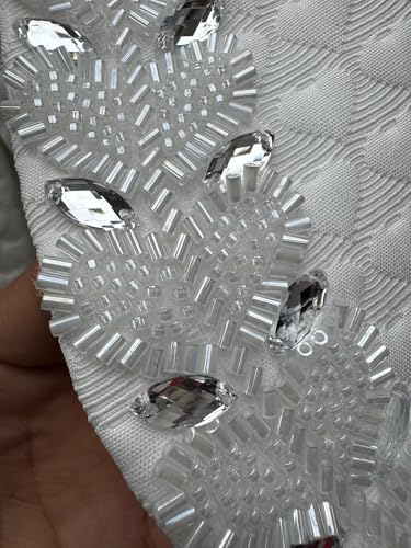 Men's 3 Piece Slim Fit Suit Set Crystal Beaded Tuxedo, Formal Wedding Suit White Jacquard Suits with Jacket Vest Pants4