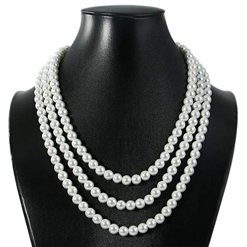 Kalse 3 Strands 4mm Simulated Pearl Choker Chunky Bib Necklace 17 18 19 inch2