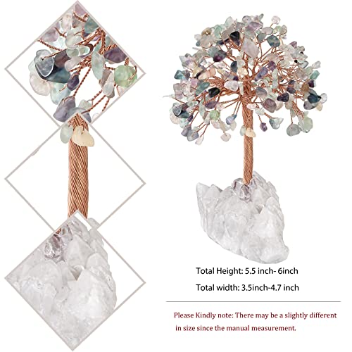 mookaitedecor Natural Fluorite Crystal Tree of Life Ornament for Home Reiki Healing Crystal Money Tree Stone Bonsai Tree with Clear Quartz Base Feng Shui Ornament Gift for Wealth Good Luck - Image 2