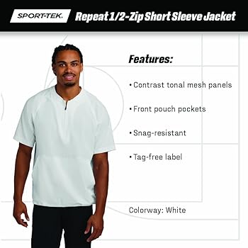 SPORT-TEK Unisex Repeat Half Zip Short Sleeve Jacket, Black, X SPORT-TEK Unisex Repeat Half Zip Short Sleeve Jacket, Black, X