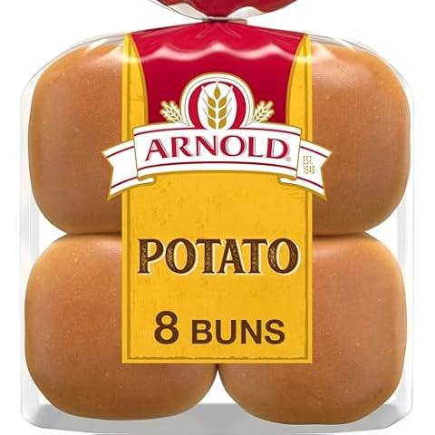Arnold Potato Buns, 8 count, (2 oz each), Soft Hamburger Buns, 16 oz Bag Cover