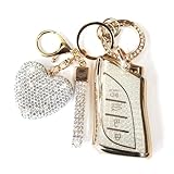 YIKECASE Key Fob Cover with Diamond Keychain Car Key Holder Case Compatible with Lexus ES350 ES300h UX200 LS500 LS500H LC500 LC500h Smart Remote Key Protector for Women, 4 Buttons (White-Heart)