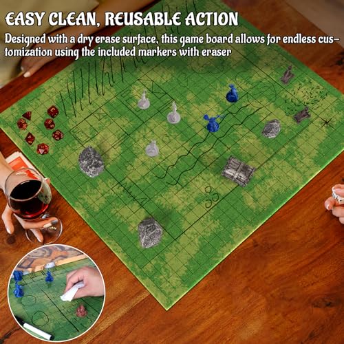 Czyy DT07A Dnd Foldable Mat Dry Erase Ttrpg Map Grassland & Desert Two-Sided Cardboard Terrain 27X23 Inches With Square Grid - Portable, Reusable Game Board thumb #2