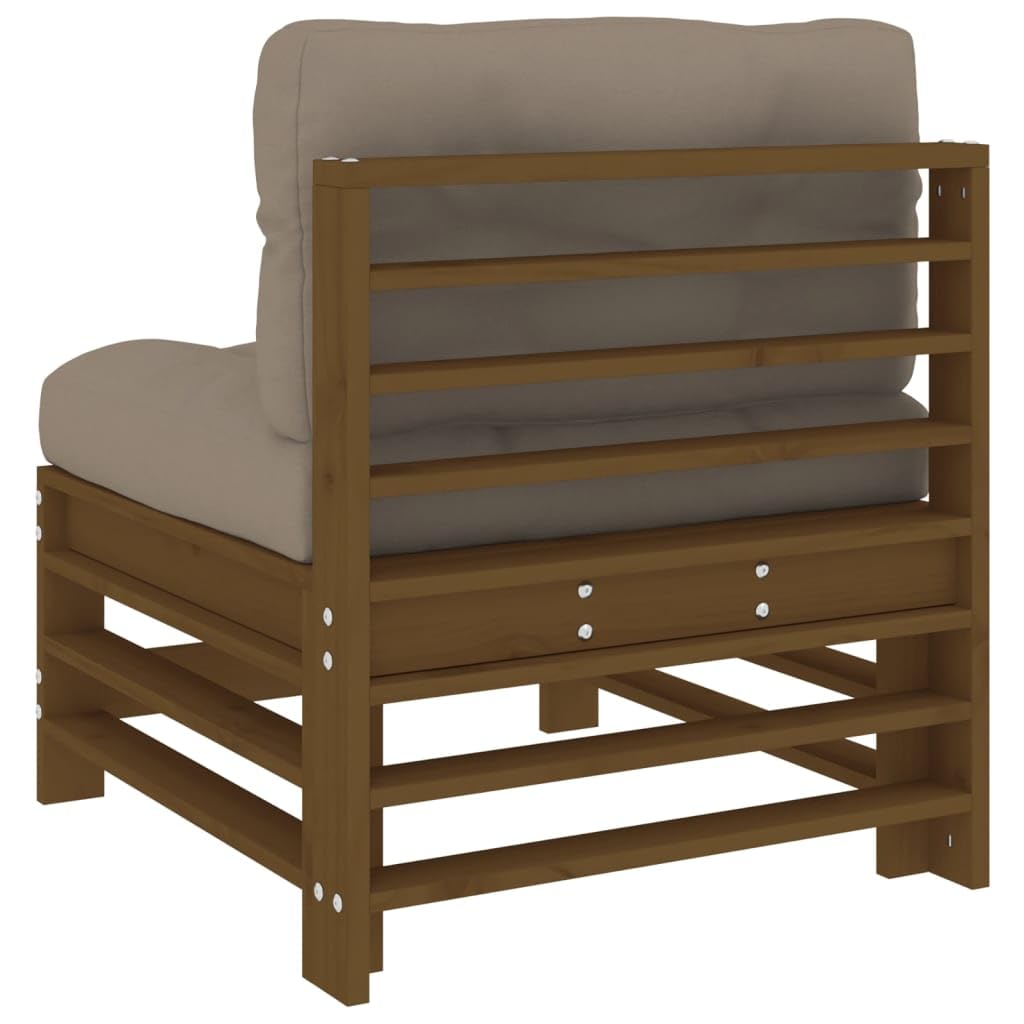 vidaXL Mittelsofa 2 STK., Gartensofa mit Kissen Latten-Design, Modular Sofa Garnitur für Garten Terrasse, Gartenmöbel Sitzgruppe Loungemöbel, Honigbraun Massivholz Kiefer