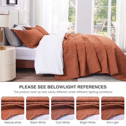 Love's cabin Quilts for Queen Bed Umber Bedspreads Bedding Set - Summer Lightweight Bedspread Comforter - Wave Pattern Bedding Coverlet for All Season - 3 Pieces (1 Quilt, 2 Pillow Shams)