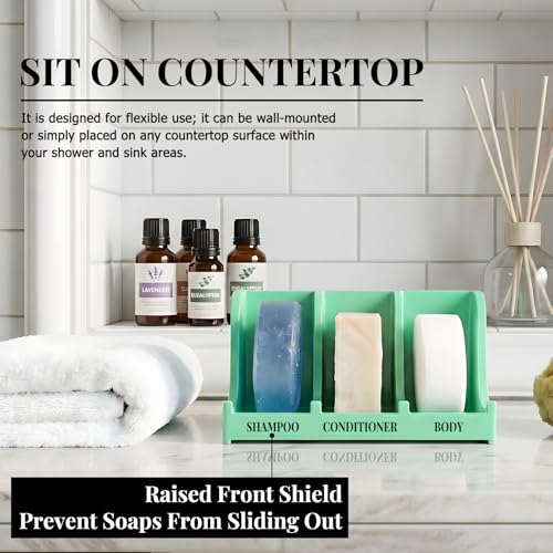 Image of Soap Holder for Shower Wall, 3-Compartment Soap Dish for Shampoo, Conditioner and Body Soap, Fast Draining & Rust-Proof & Heavy Duty, Ultra-Strong Adhesive for Long-Term Bathroom Use & Freestanding