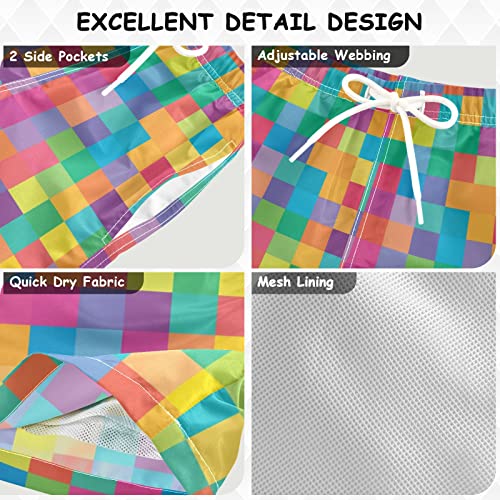 Colorful Mosaic Tiles Boys Swim Trunks Buffalo Check Plaid Toddler Beach Board Shorts Baby Summer Bathing Suit L3