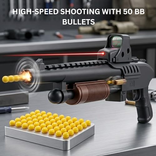 Image of 1PCs Realistic Short Gun Toy for Kids 5+| 50PCS BB Bullets High Speed Long Range Shooting Rifle Bandook Toy for Boys & Girls Birthday Gift for Children Indoor| Outdoor Fun Activity Pistol Toys