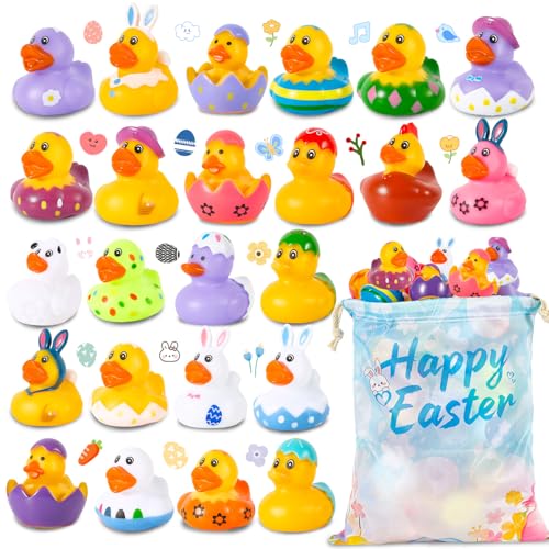 24 Pack Rubber Ducks Jeep Ducking with a Bag- 2 Easter Assortment Duckies for Jeep Duck Easter Themed Cruise Duck for Pool Party Favors Birthday Gifts Classroom Incentives Kids Water Bath Toys
