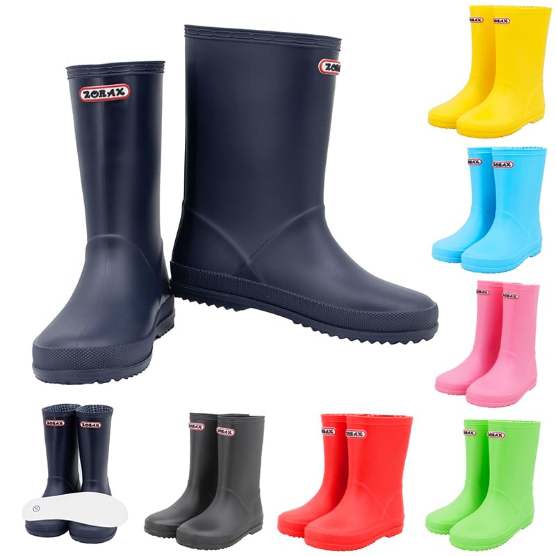 Zorax Botas de lluvia impermeables antideslizantes para niños y niñas, botas de agua unisex para niños, azul marino, 35 1/3 EU