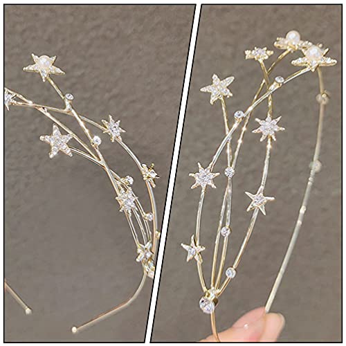 Frcolor Alloy Rhinestone Star Headband Romantic Crystal Rhinestone Tiara Headband Novelty Fashion Headband For Girls Women Golden #TOP7