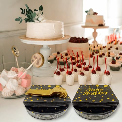 30% Off Black Gold Birthday Party Plates Set for 35 Guests - Image 6