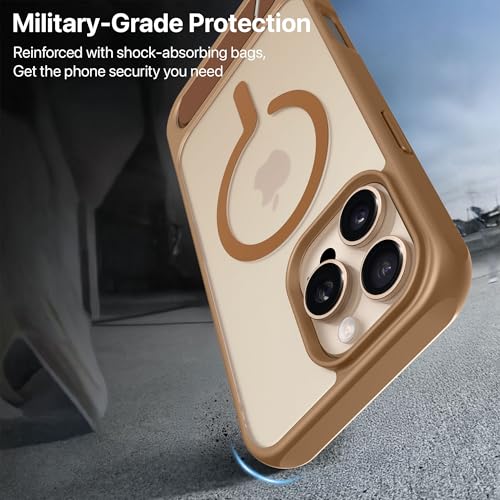 Image of eller sante Zenon Magpro Back Cover Case for iPhone 16 Pro Scratch Resistant Camera Screen Protector TPU Shockproof with Stand Holder Mag-Safe Wireless Charging- Desert Titanium