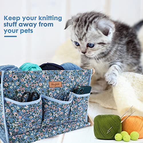 Image of Yarn Caddy Large Size Yarn Storage Organizer for Yarn Skeins-Organizer for Crochet Hooks Knitting Needles Other Accessories (Flower-Blue1)
