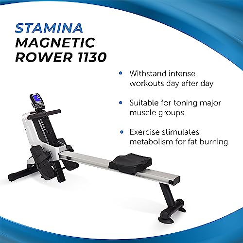Image of Stamina Magnetic Rower - Rower Machine with Smart Workout App - Rowing Machine with Magnetic Resistance for Home Gym Fitness - Up to 250 lbs Weight Capacity