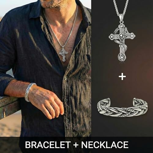 Image of THE MEN THING Combo Cobra Cross Pendant x Twisted Texture Bangle Bracelet| Bold Style Set for Men