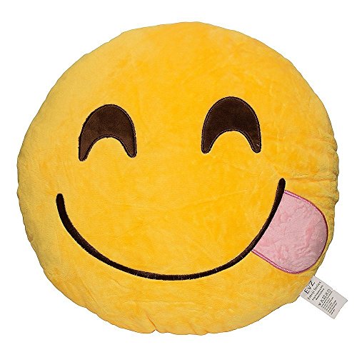 EvZ Emoji Yum Face Emoticon Cushion Stuffed Plush Soft Pillow, Official Certified, 32cm Yellow