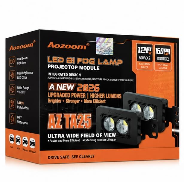 Aozoom AZ TA25 (Tata Special) LED Dual Beam Projector Fog Lamp with Laser Technology | 120W | 16000 Lumens | 6000K Cool White | IP67 Waterproof Metal Housing | Plug & Play Driving Light for Tata Cars-image-17