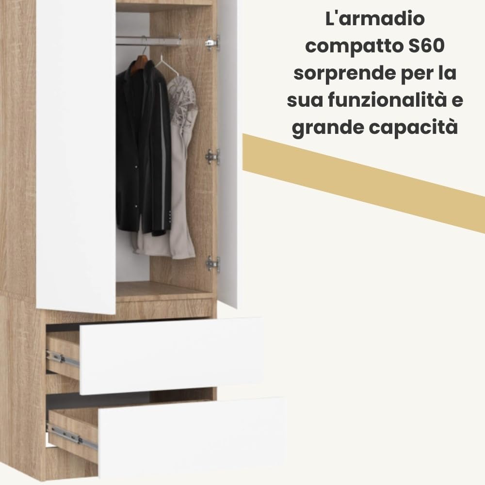 AKORD | Armadio con Estensione | Armadio con Ripiani, e Appendiabiti e Cassetti | 234 cm di Altezza | Mobiletto Cameretta Camera da Letto | Mobili soggiorno | Guardaroba |Rovere Sonoma | Bianco