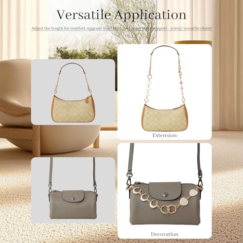 Neylissia 3Pcs Bag Extender Chain Set for C oach Bag,Gold Metal Purse Strap Extender with White Strawberry & Rose Charms, Replacement Chains for Handbags, Shoulder Bags, Crossbody Bags