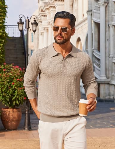 COOFANDY Men's Knit Polo Sweater Long Sleeve Quarter Button Polo Shirts Casual Ribbed Collared Shirt Golf Pullover Sweaters2