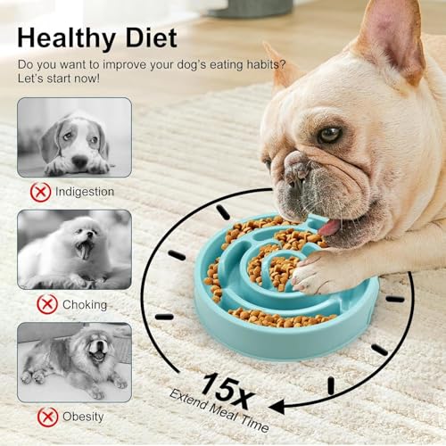 Image of Slow Feeder Bowl | Round Maze Food Bowl for Dogs and Cats | Anti Choking Puzzle Bowl | Anti Slip Interactive Feeding Dish | Durable & Easy to Clean | Anti Bloat and Aids Digestion (Blue)