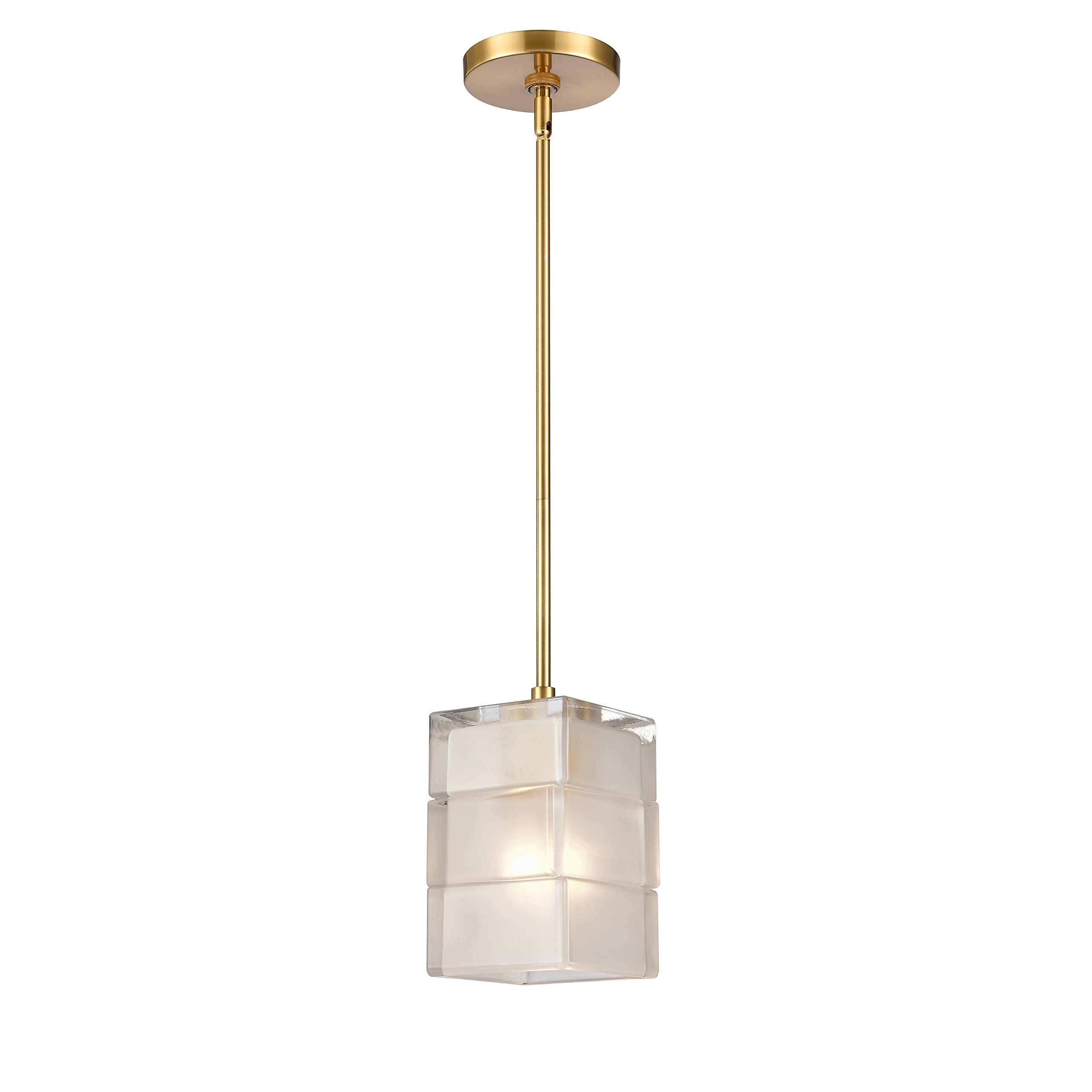 Elk HomeIce Blocks Mini Pendant - 1-Light in Satin Brass Finish, with White Frosted Glass, Modern/Contemporary Style