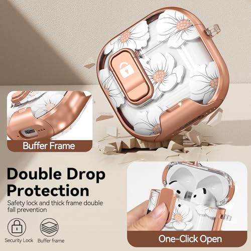 Image of for AirPods 4 Case, with Safty Lock & Phone Stand for Floral AirPods 4th Generation Case Cover for Women Girly, iPod 4 Case with Keychain & Cleaner Kit -White Lily