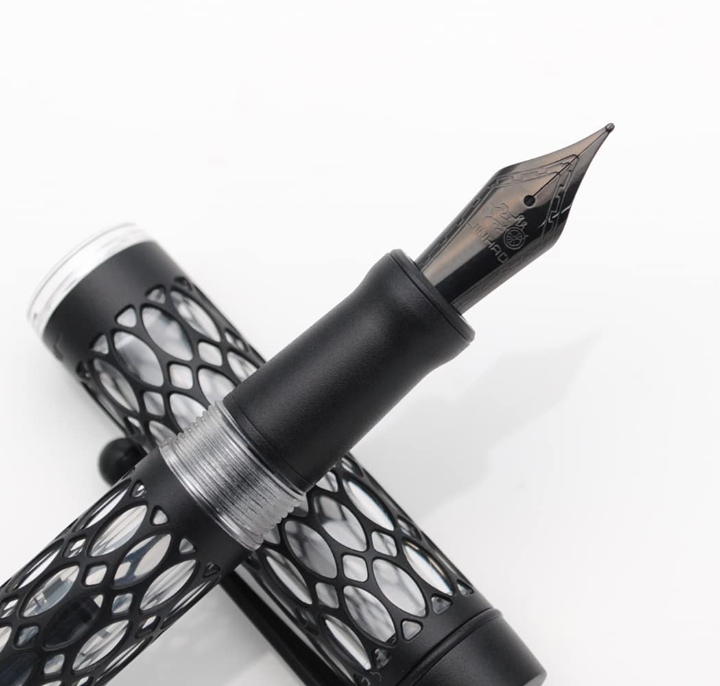 JINHAO 100 Fountain Pen Metal and Resin Grid Skeleton Writing Pen with Converter (Medium Nib, B-Matte Black) - Image 3
