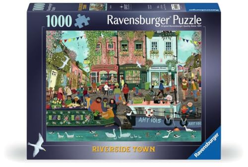 Rompecabezas Ravensburger - Riverside Town, 1000 piezas - Pueblo ribereño pintoresco - Escena vibrante y rústica de antaño - Enmarcable - Calidad premium miniatura 1