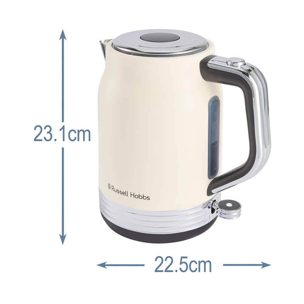 Russell Hobbs Wasserkocher [1,7L, 2400W] Hanley Retro Jasmine (Edelstahl, Vintage Design, Perfect Pour Ausgusstülle, Wasserstandsanzeige, 360° Sockel, Kabelaufbewahrung, energieeffizient) 28640-70