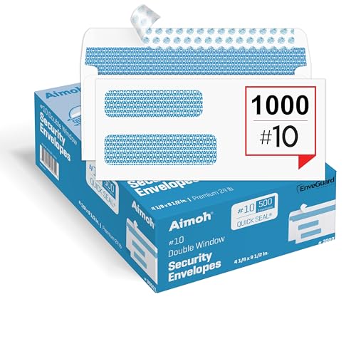 Aimoh 1000#10 Double Window SELF Seal Security Envelopes - for Invoices, Statements & Documents, Security Tinted - EnveGuard, Size 4-1/8 x 9-1/2 -White - 24 LB - 1000 Count (30001)