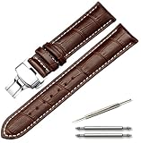 Calme（カルム） 腕時計 ベルト 時計 バンド 本革 ワンプッシュ Dバックル レザー クロコ型押し 12㎜ ～ 24㎜ 交換説明書付き (22㎜, ダークブラウン - 白ステッチ)