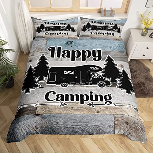 Bettwäsche 135x200 Happy Camping Camper Bettbezug Set 2 Teilig rustikales...