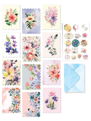 Image of DOODLE Floral Blank Notecards with Envelopes - Set of 24 Mini Greeting Cards with 24 Envelopes & 48 Stickers | Thank You Notes, Gift Enclosures & All Occasion Cards