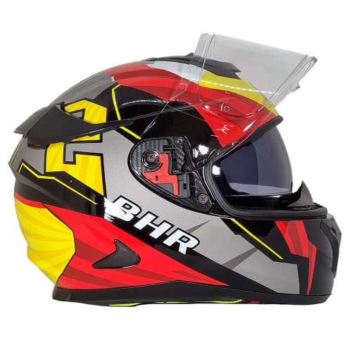BHR Casco Integral de Motocicleta con Doble Visor 813 RACE | Casco Integral de Motocicleta Homologado ECE con Visor Solar | Casco para Hombre/Mujer |ROJO/AMARILLO | XL